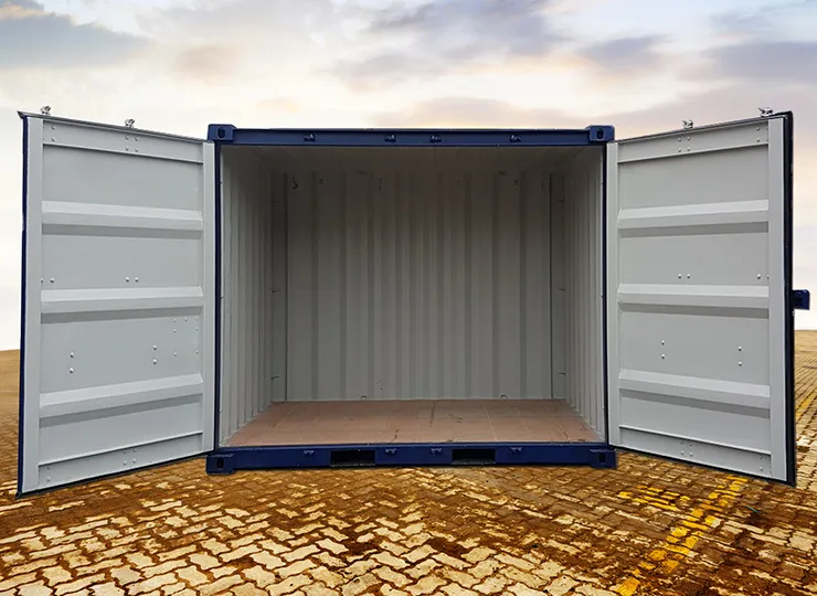10 Fuss Side Door Container mit geöffneter Seitenwand – seitliche Öffnung über gesamte Längsseite